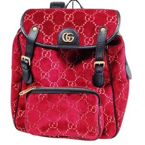 Gucci GG Velvet Backpack Red GHW